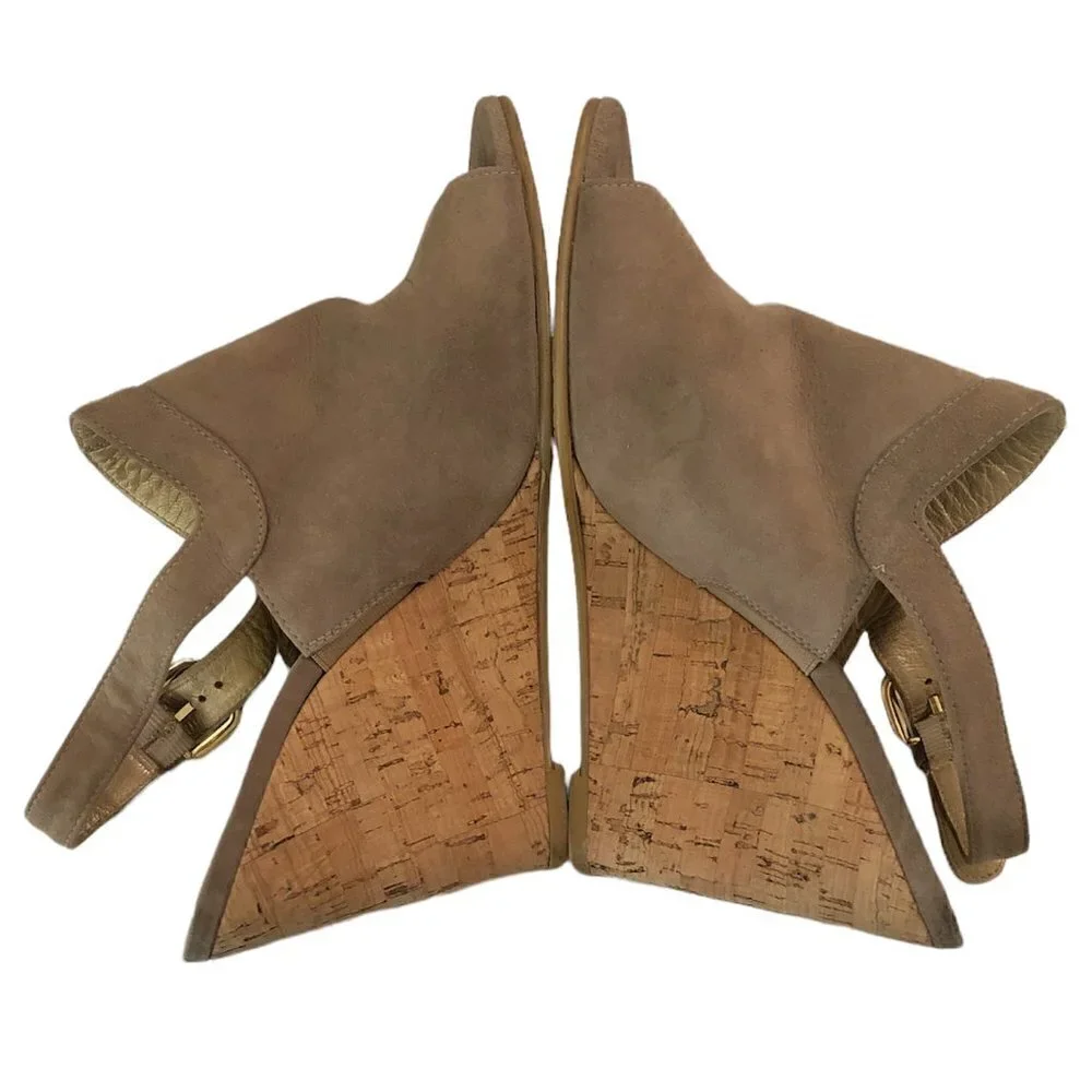 STUART WEITZMAN Wedge Sandals Women's Size 8 Taupe Slingback Shoe Liner